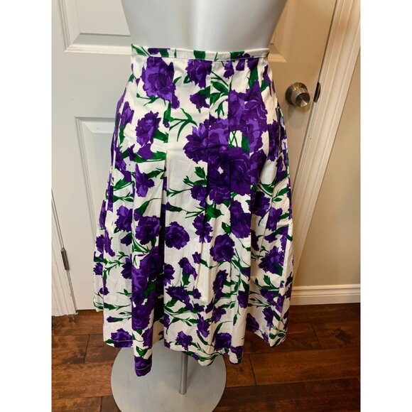 Samantha Sung White Purple Floral Carnation Pleated Zelda Skirt NWT $450 Size 8 - Picture 6 of 7